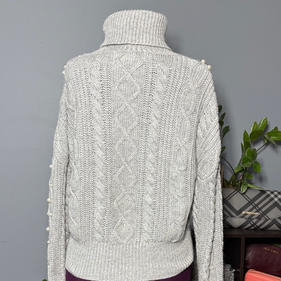 Marciano Gray Turtleneck Faux Pearl Embellished Sweater - Picture 4 of 12